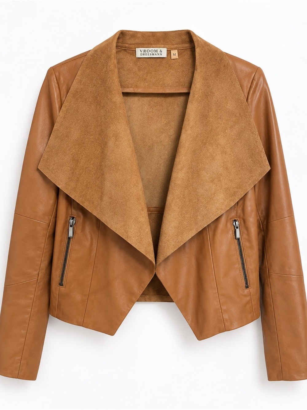 Y2K Bagatelle | Tan faux leather jacket with suede-like collar | Size Large